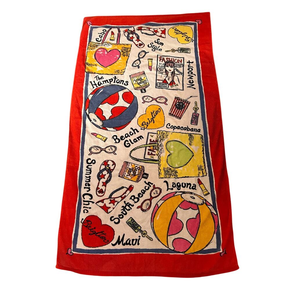 Brighton Beach Glam Coastal Resort Graphic Beach Towel Red